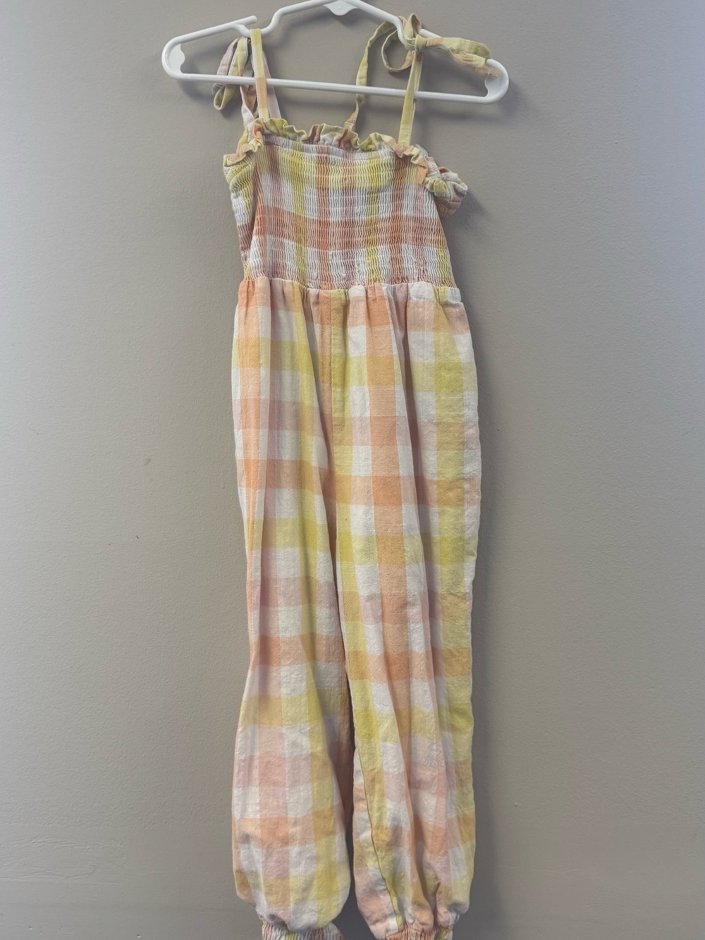 SweetHoney Peach, Yellow & Cream Gingham Jumpsuit